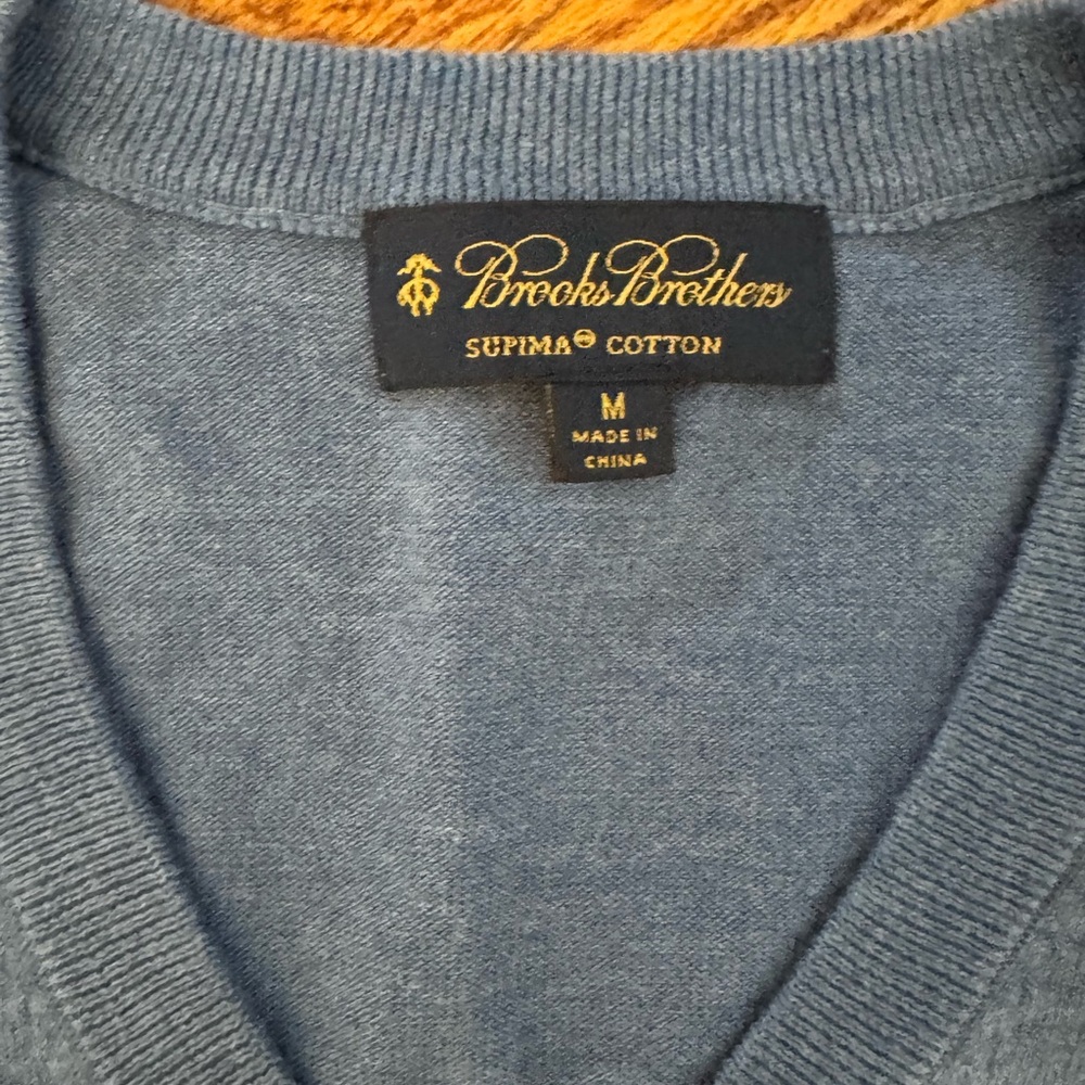 Brooks Brothers men’s size medium supima cotton blue v neck sweater vest - Picture 5 of 11